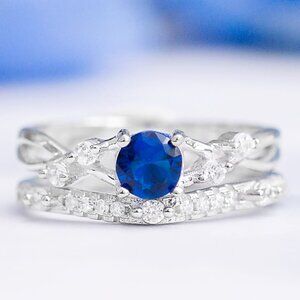 Blue Sapphire Gemstone ring set, size 7, 925 Sterling Silver Charmed Aroma